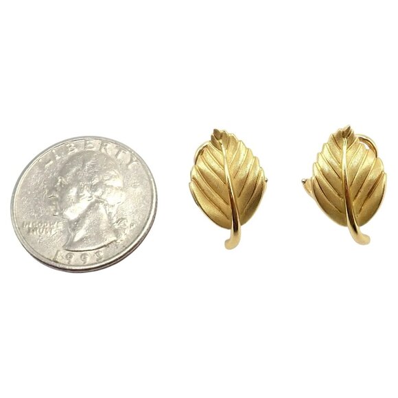 Vintage! Authentic Tiffany & Co Leaf 18k Yellow Gold Earrings 2003 - Picture 3 of 10